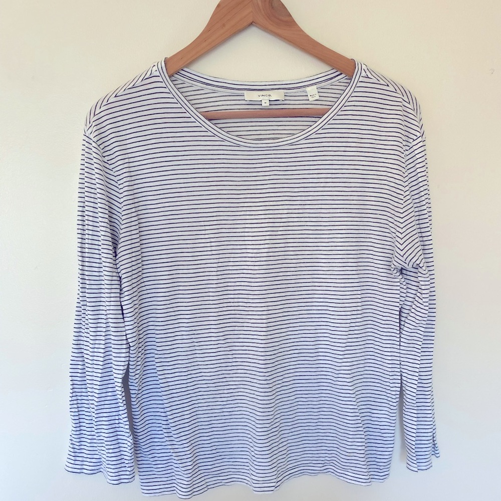 Vince Black and White Stripe Long Sleeve Tee